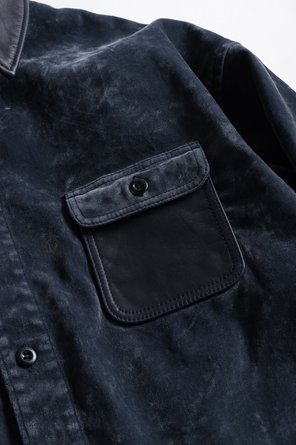 FLOCK LEATHER SHIRT JACKET RINSE