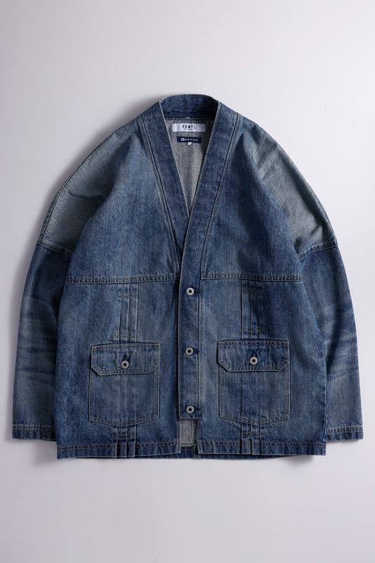 PLEATS DENIM CARDIGAN 3YR WASH
